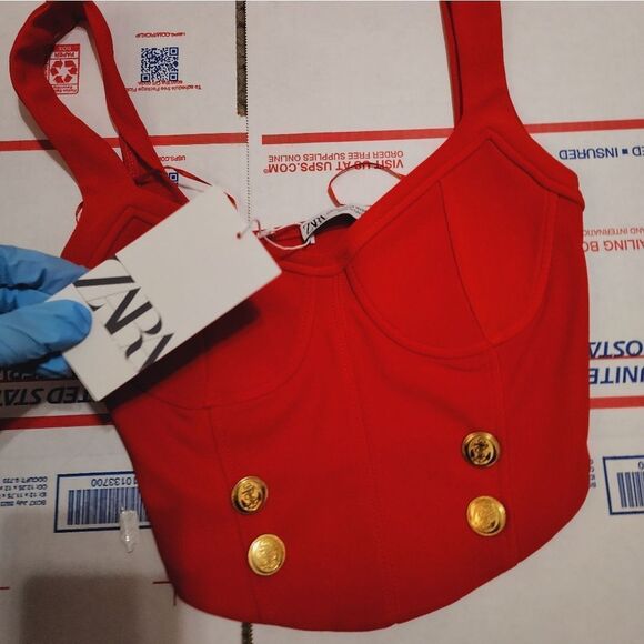 ZARA CORSET TOP RED NWT GOLD BUTTONS bloggers fav - Picture 7 of 8